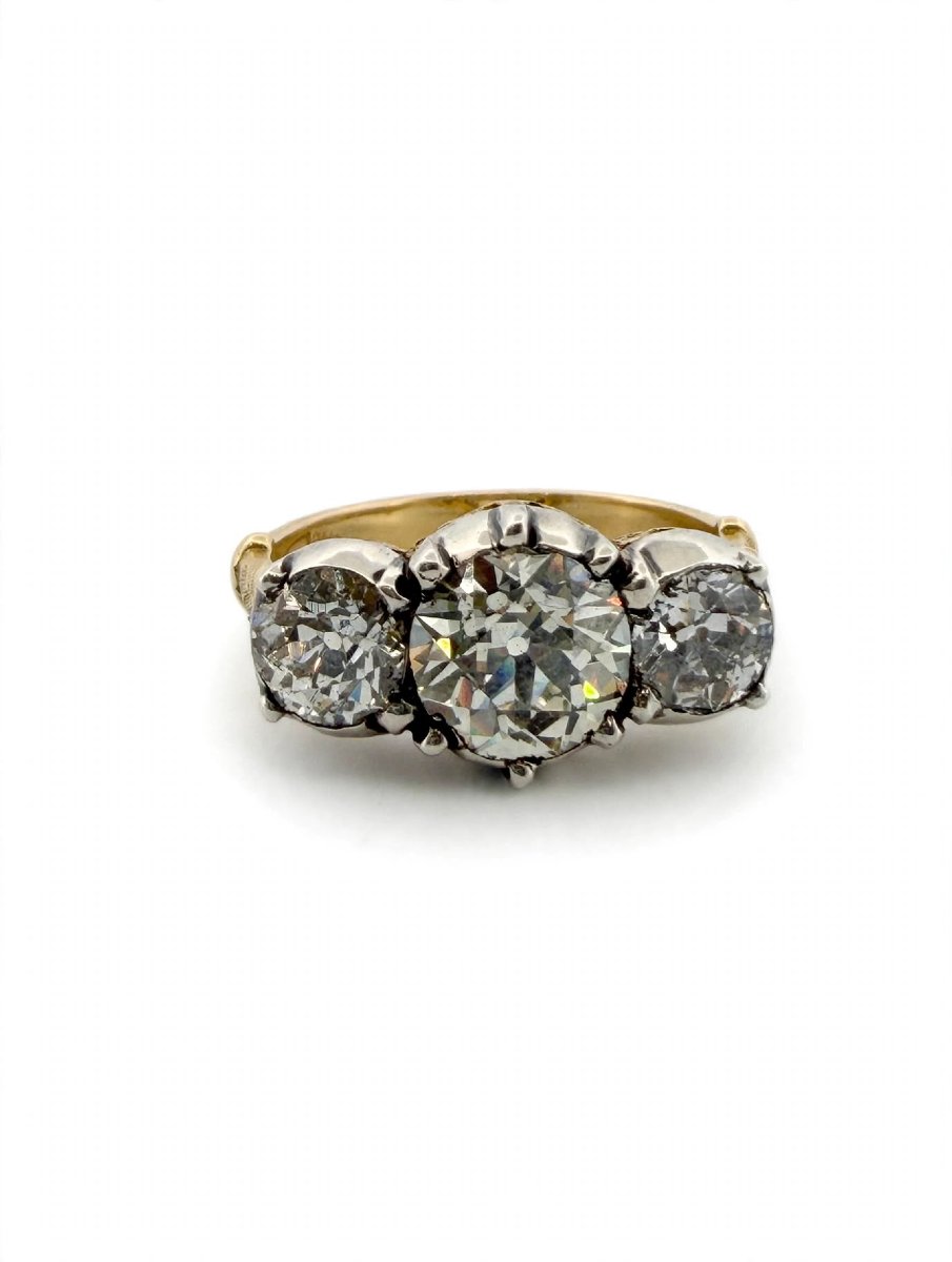 Victorian-style Trilogy Ring In 18k Yellow Gold With Diamonds-photo-3