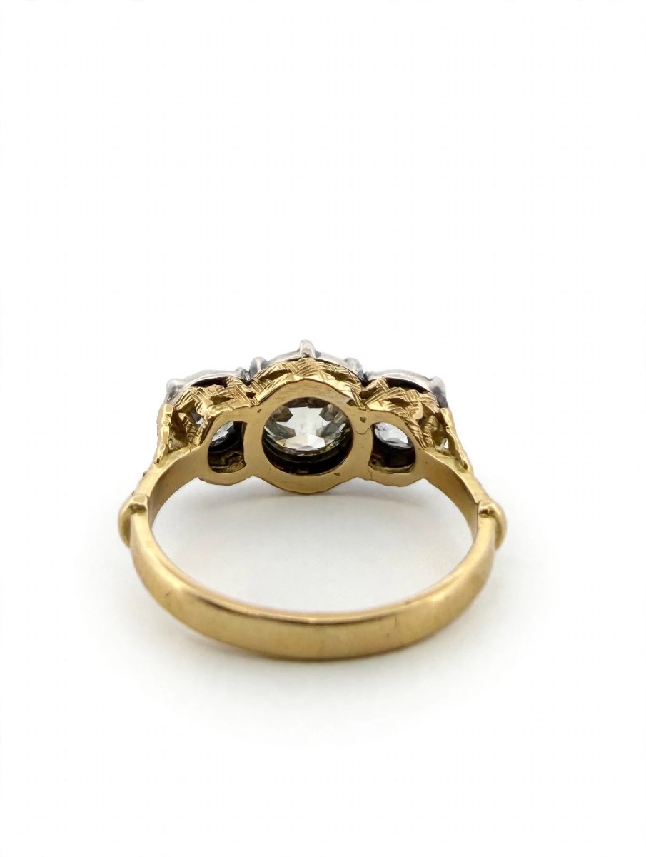 Victorian-style Trilogy Ring In 18k Yellow Gold With Diamonds-photo-2