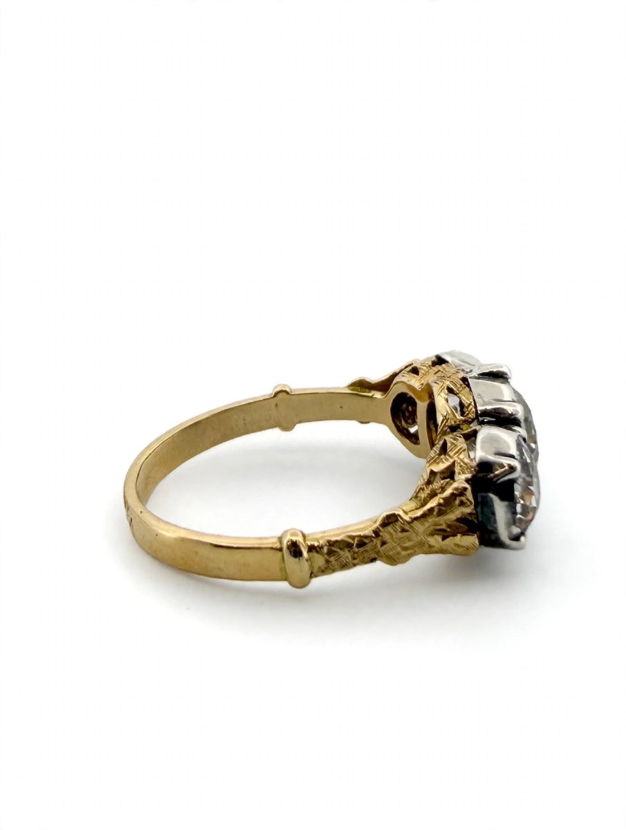 Victorian-style Trilogy Ring In 18k Yellow Gold With Diamonds-photo-3