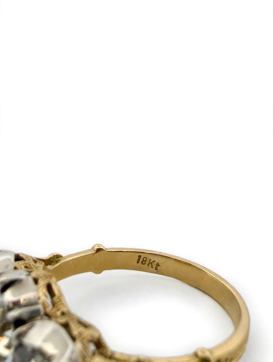 Victorian-style Trilogy Ring In 18k Yellow Gold With Diamonds-photo-4