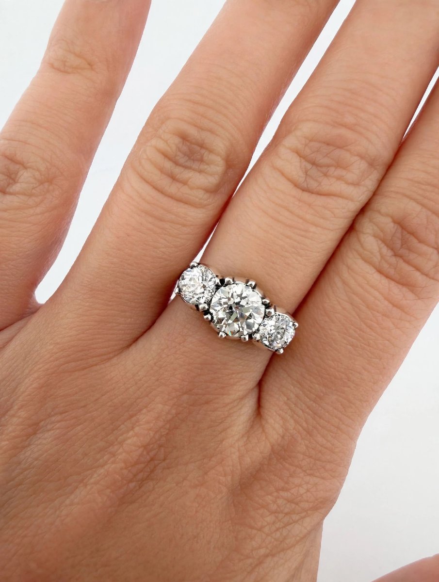 Victorian-style Trilogy Ring In 18k Yellow Gold With Diamonds-photo-5