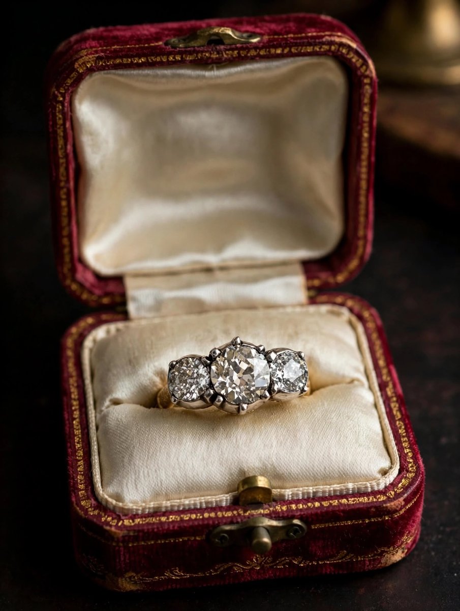 Victorian-style Trilogy Ring In 18k Yellow Gold With Diamonds