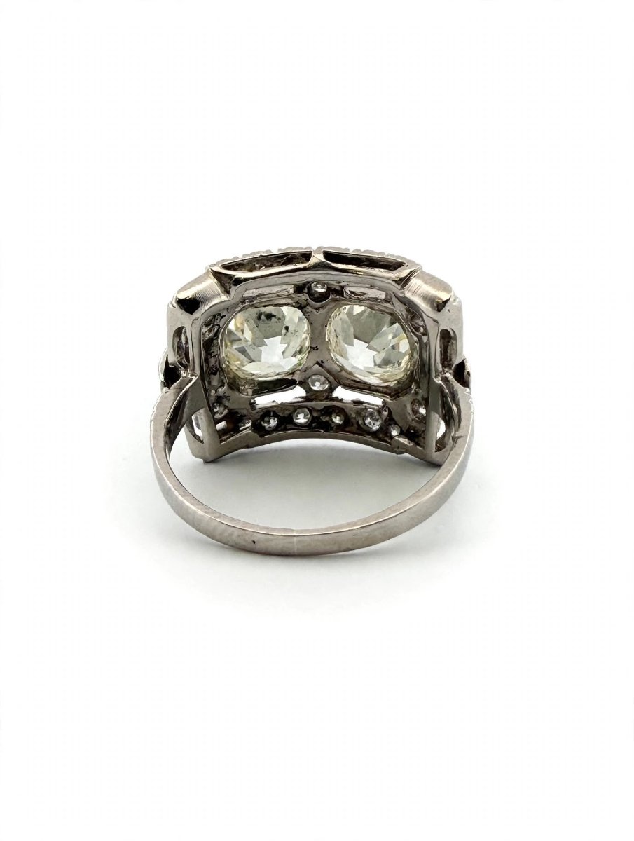 Art Deco Ring With Old Mine Cut Diamonds In 950 Platinum-photo-2