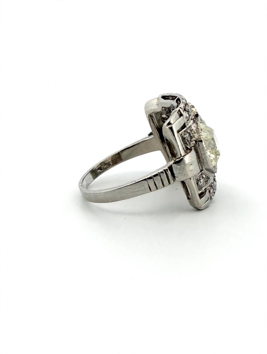 Art Deco Ring With Old Mine Cut Diamonds In 950 Platinum-photo-3