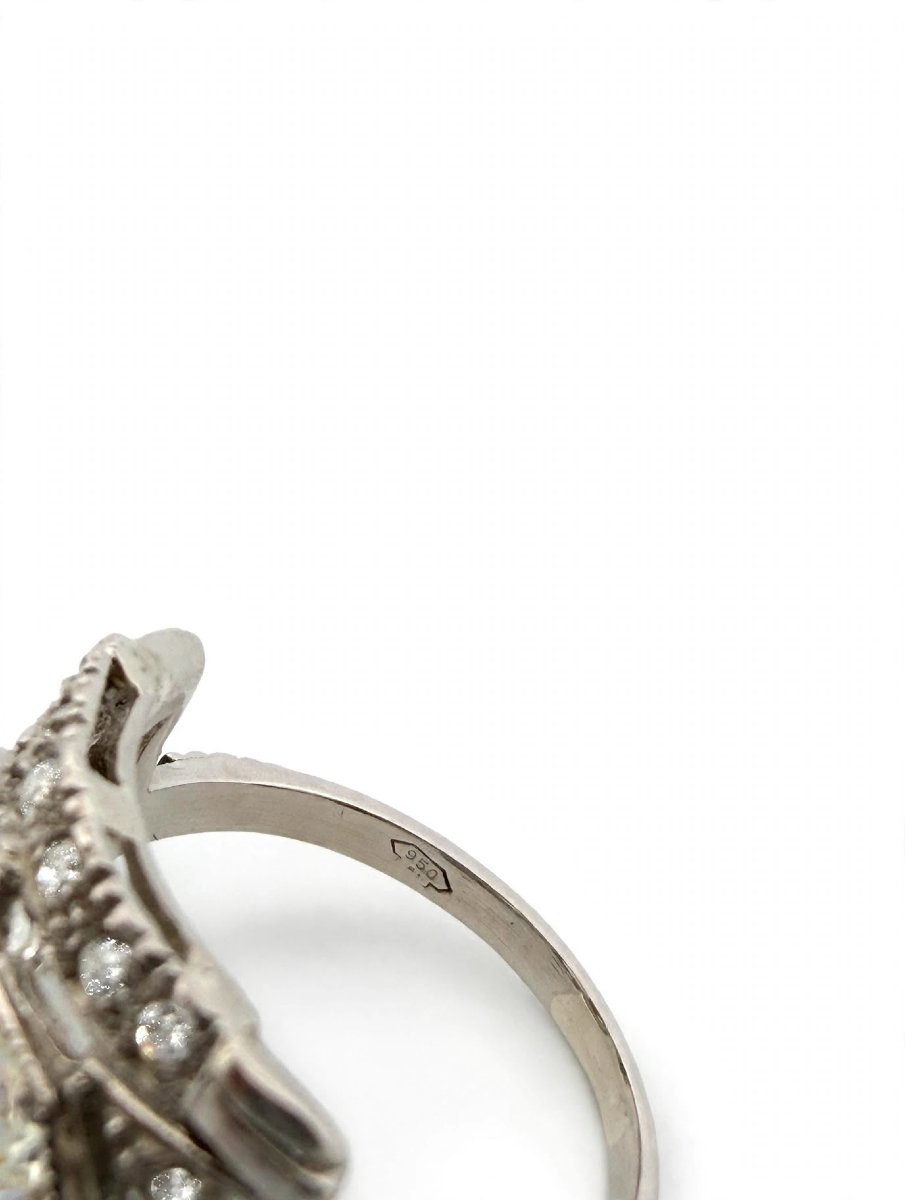 Art Deco Ring With Old Mine Cut Diamonds In 950 Platinum-photo-4