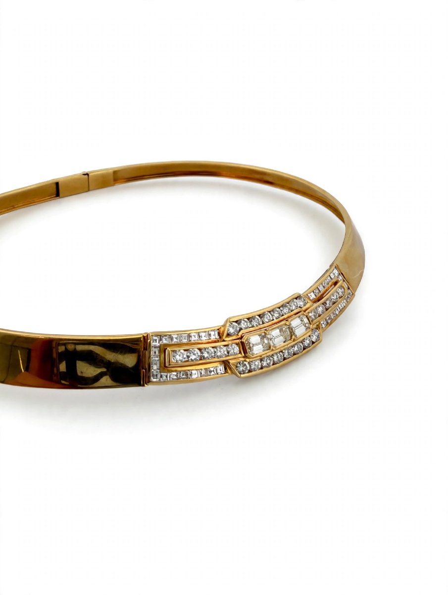 18k Gold Rigid Necklace With Diamonds-photo-2