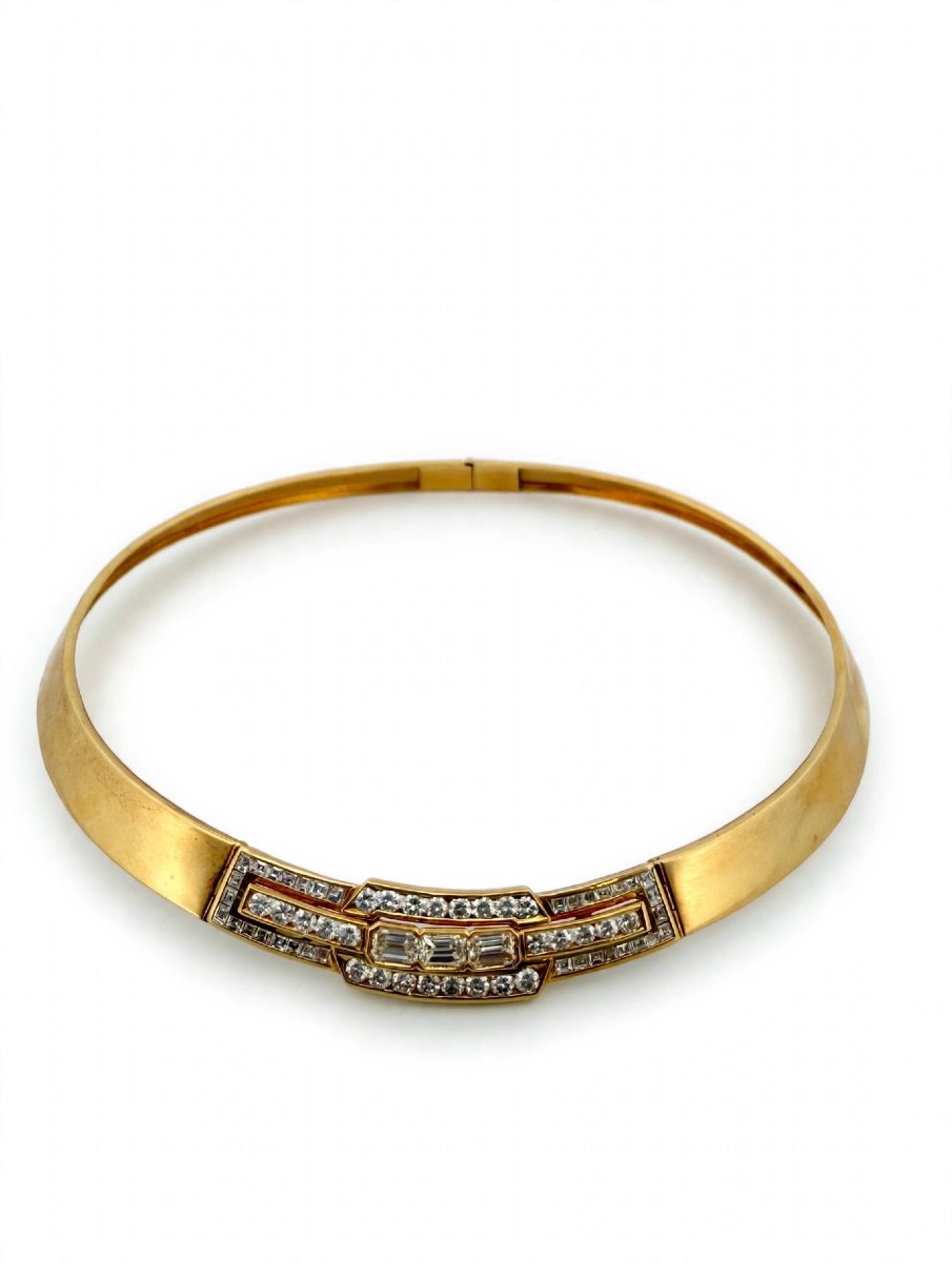 18k Gold Rigid Necklace With Diamonds-photo-2