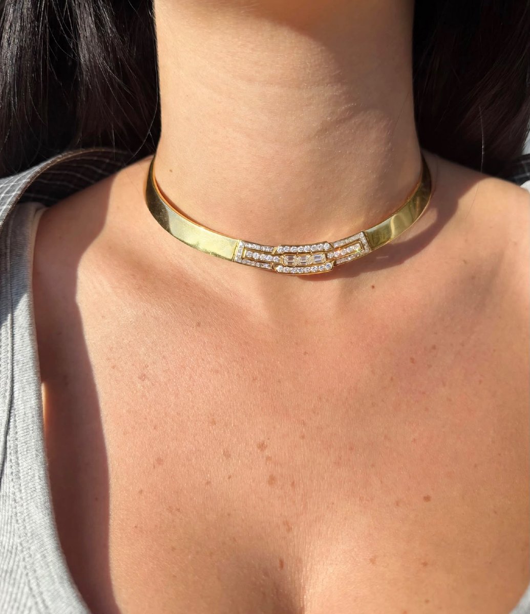 18k Gold Rigid Necklace With Diamonds-photo-7