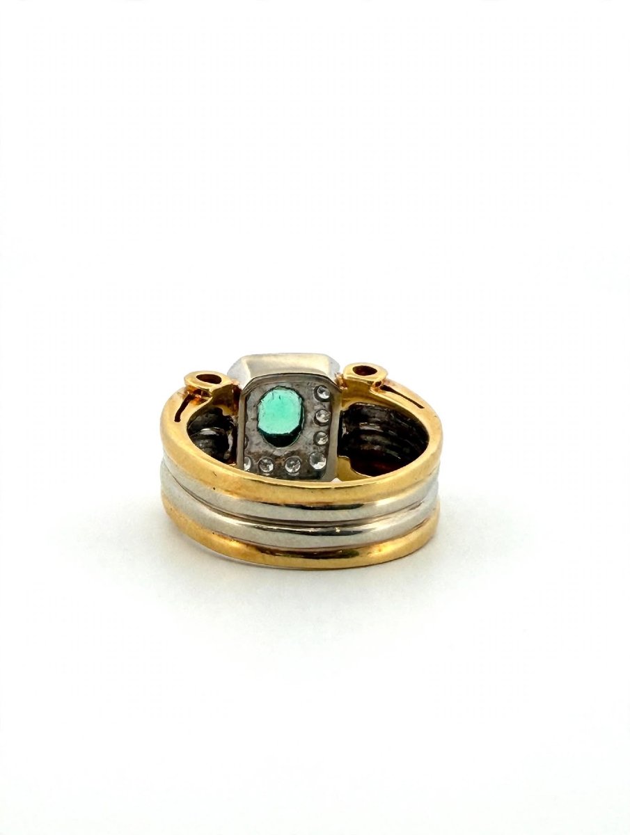 18k Yellow And White Gold Band Ring With Emerald And Diamonds-photo-2