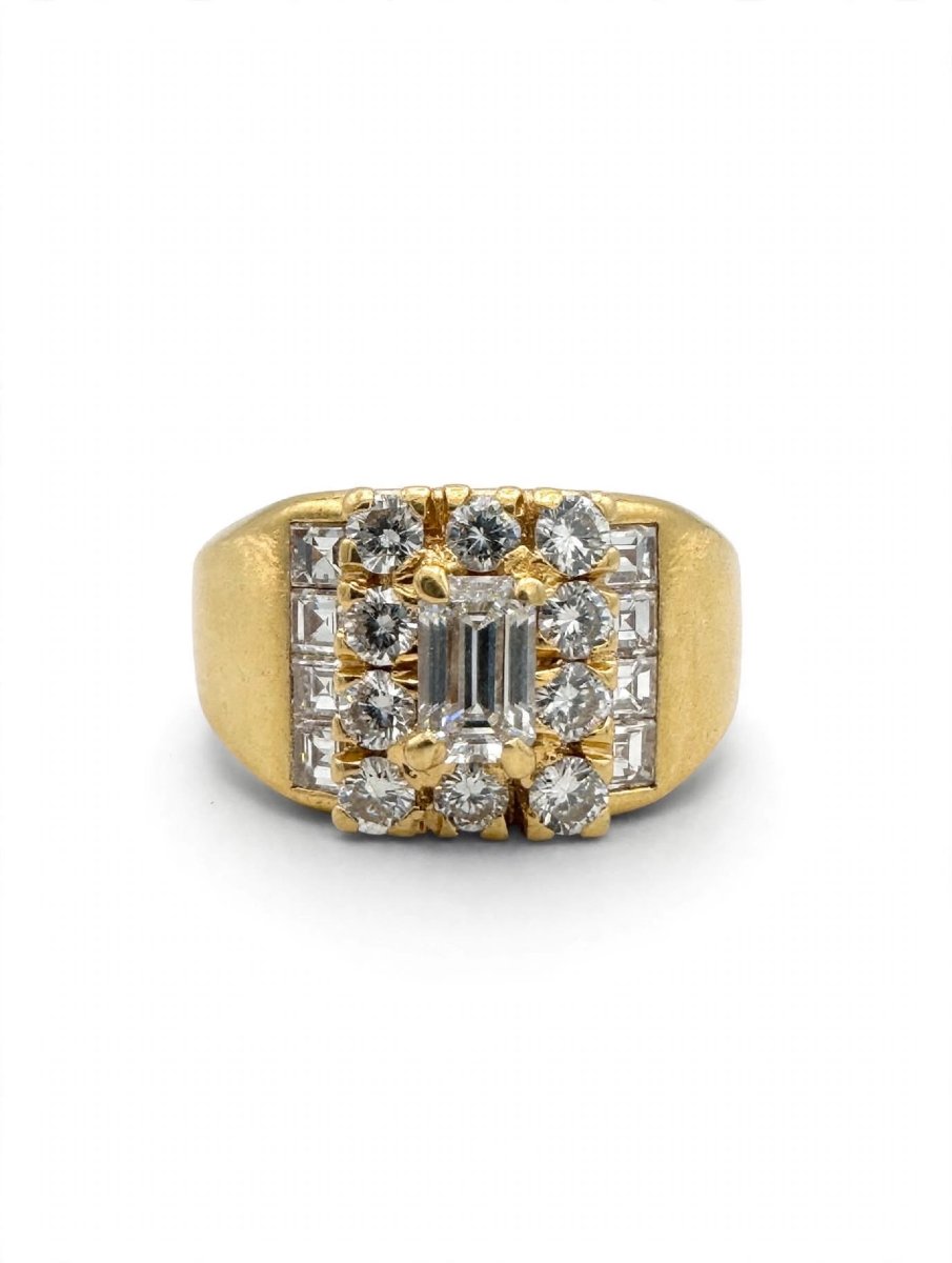 18k Yellow Gold Band Ring With Diamonds-photo-2