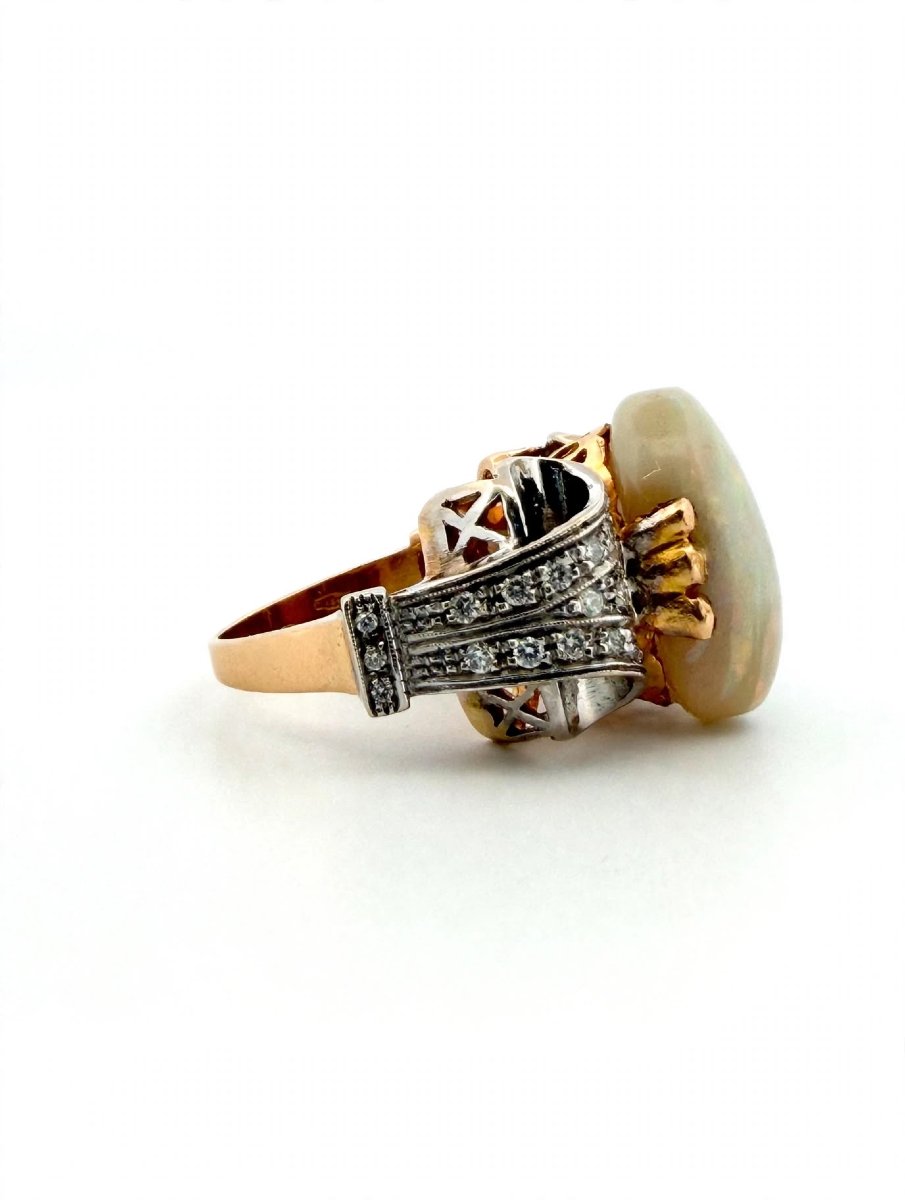 18k Yellow And White Gold Ring With Opal And Diamonds-photo-1