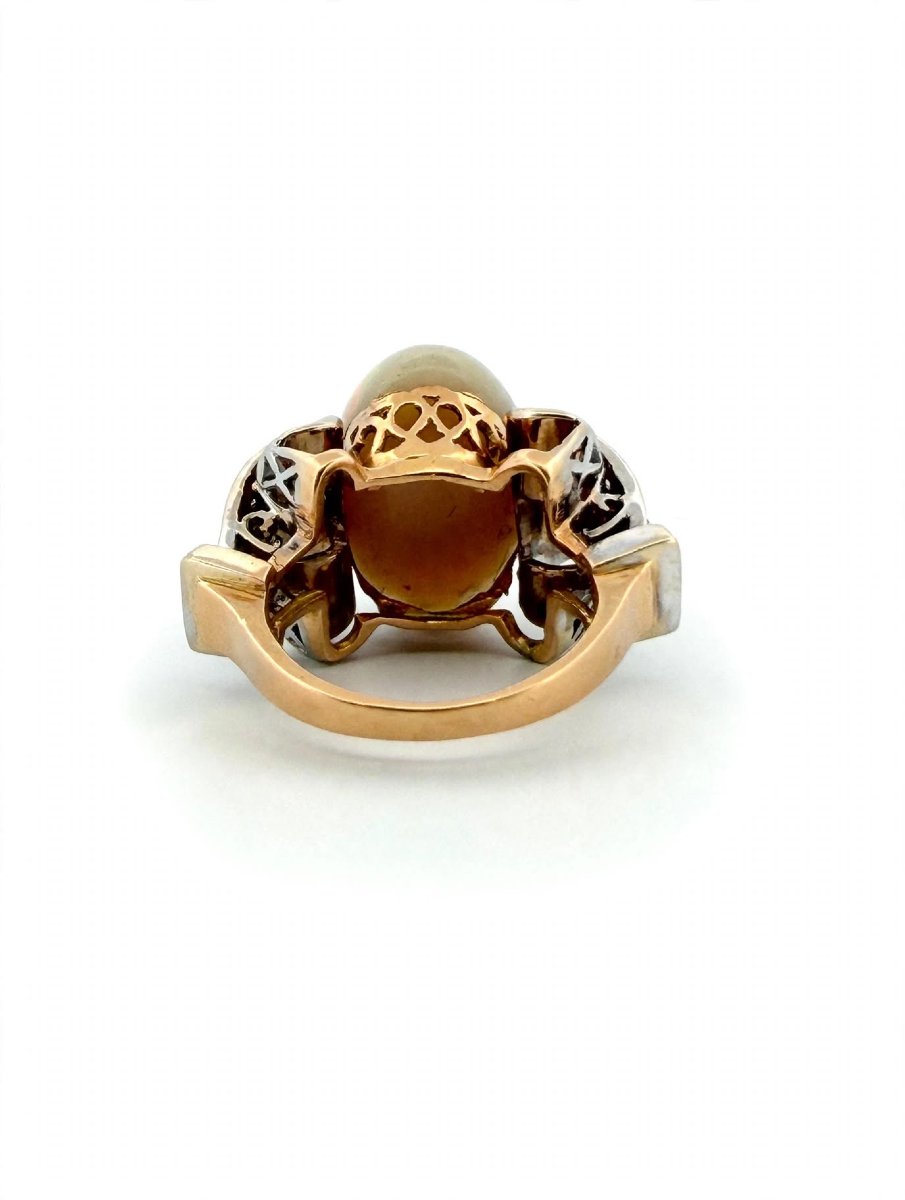 18k Yellow And White Gold Ring With Opal And Diamonds-photo-2