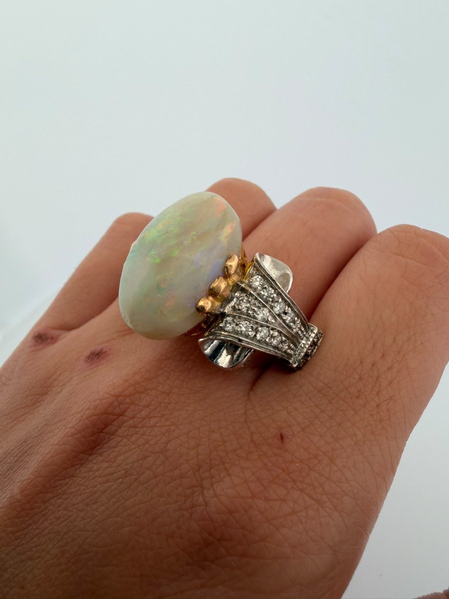 18k Yellow And White Gold Ring With Opal And Diamonds-photo-6