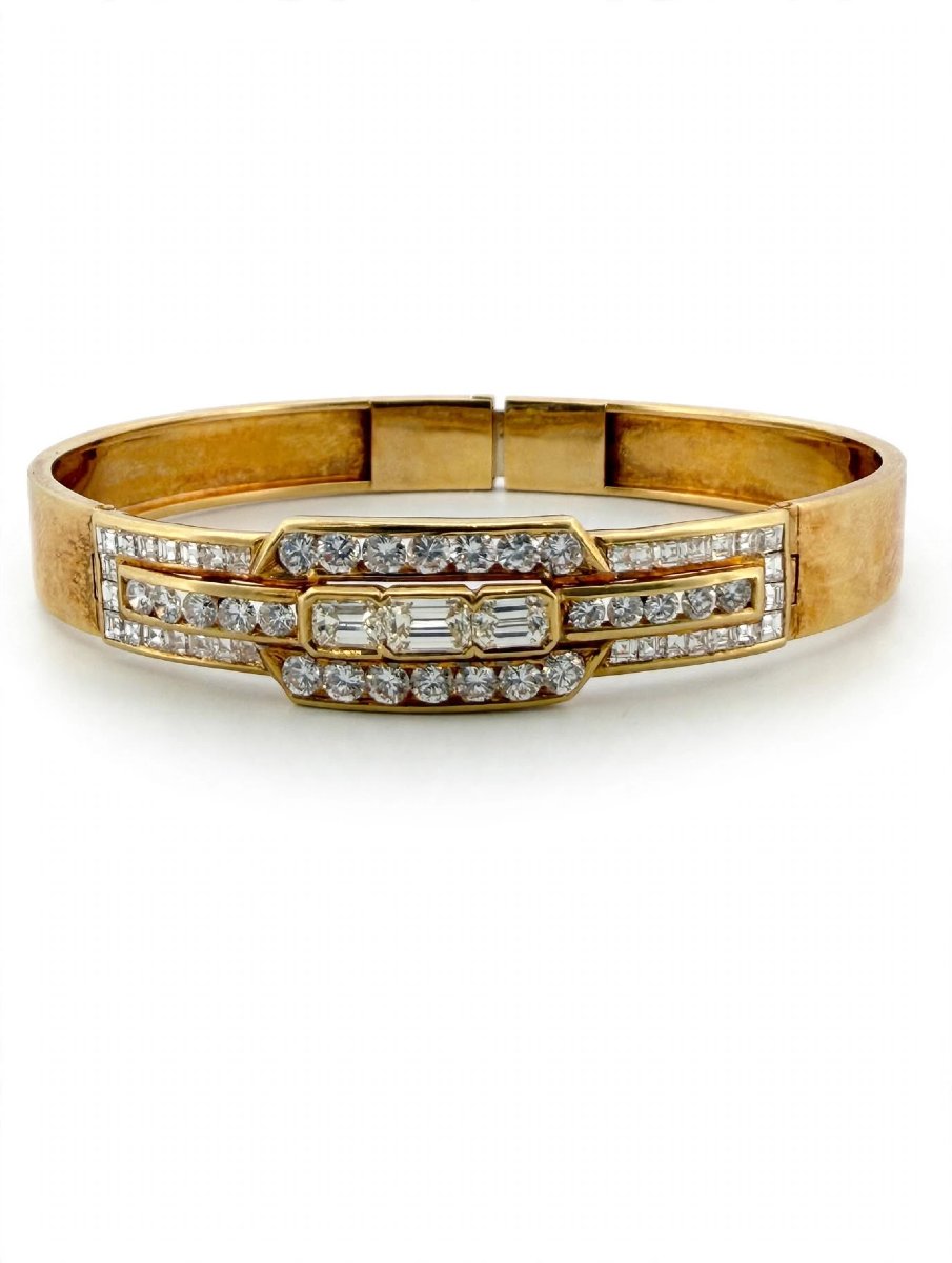 Bracelet rigide en or jaune 18 carats avec diamants-photo-3