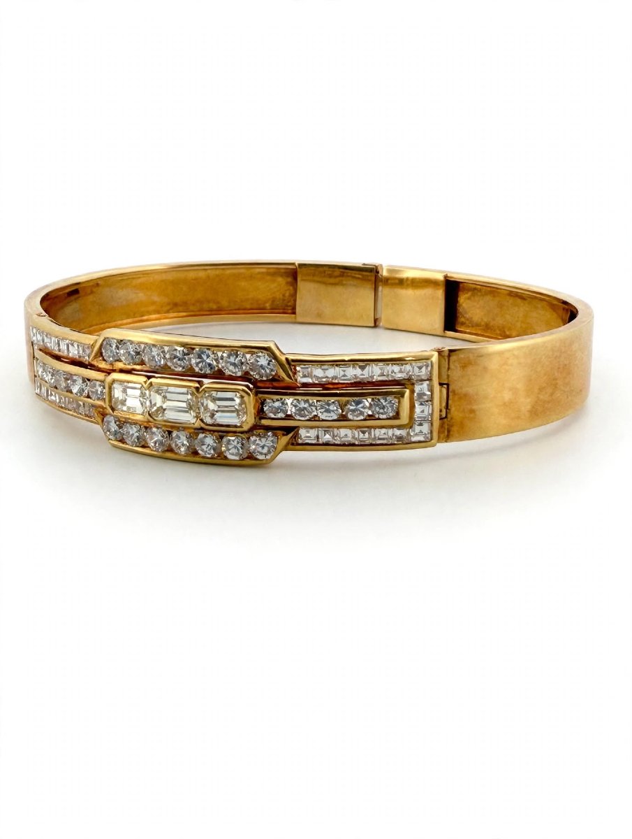 Bracelet rigide en or jaune 18 carats avec diamants-photo-4