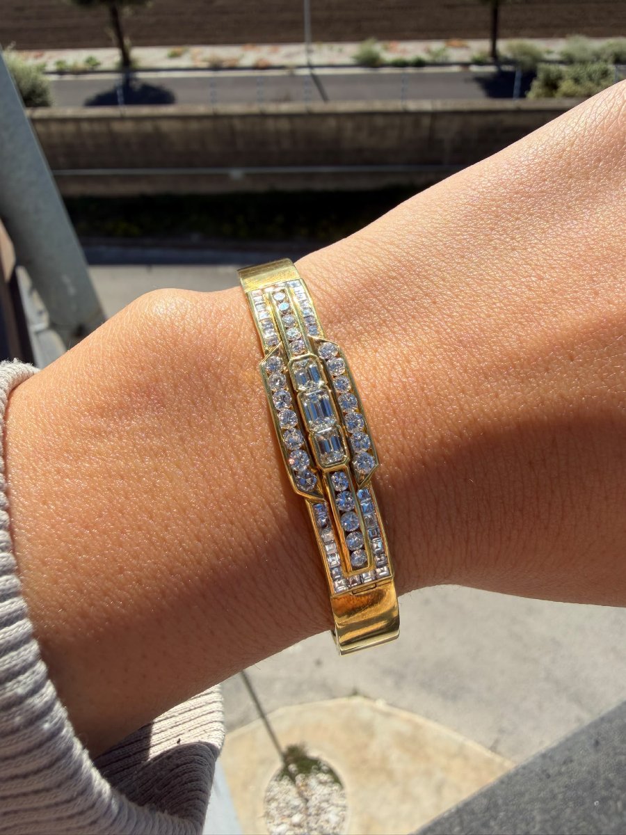 Bracelet rigide en or jaune 18 carats avec diamants-photo-7