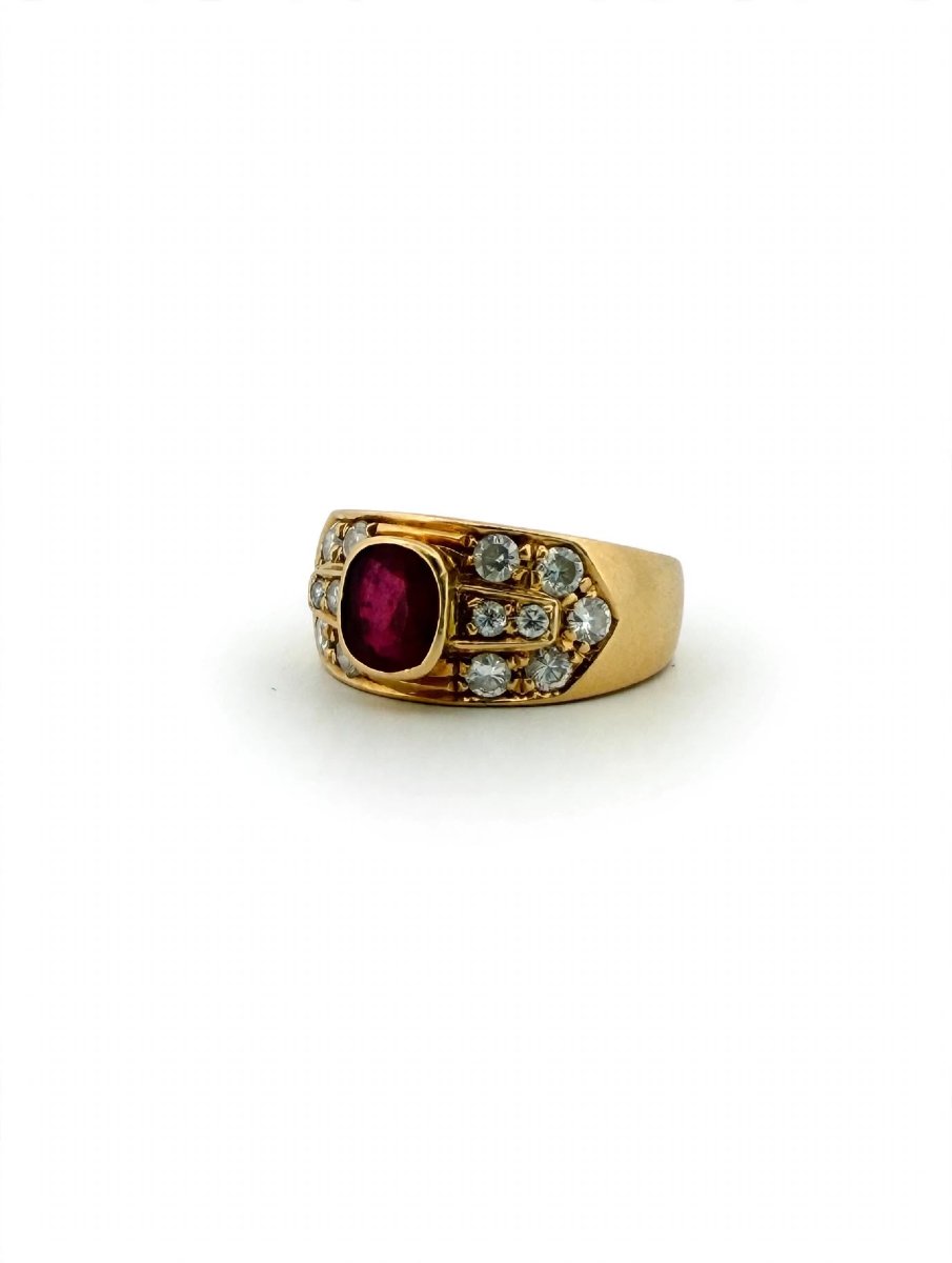 18k Yellow Gold Band Ring With Ruby And Diamonds-photo-2