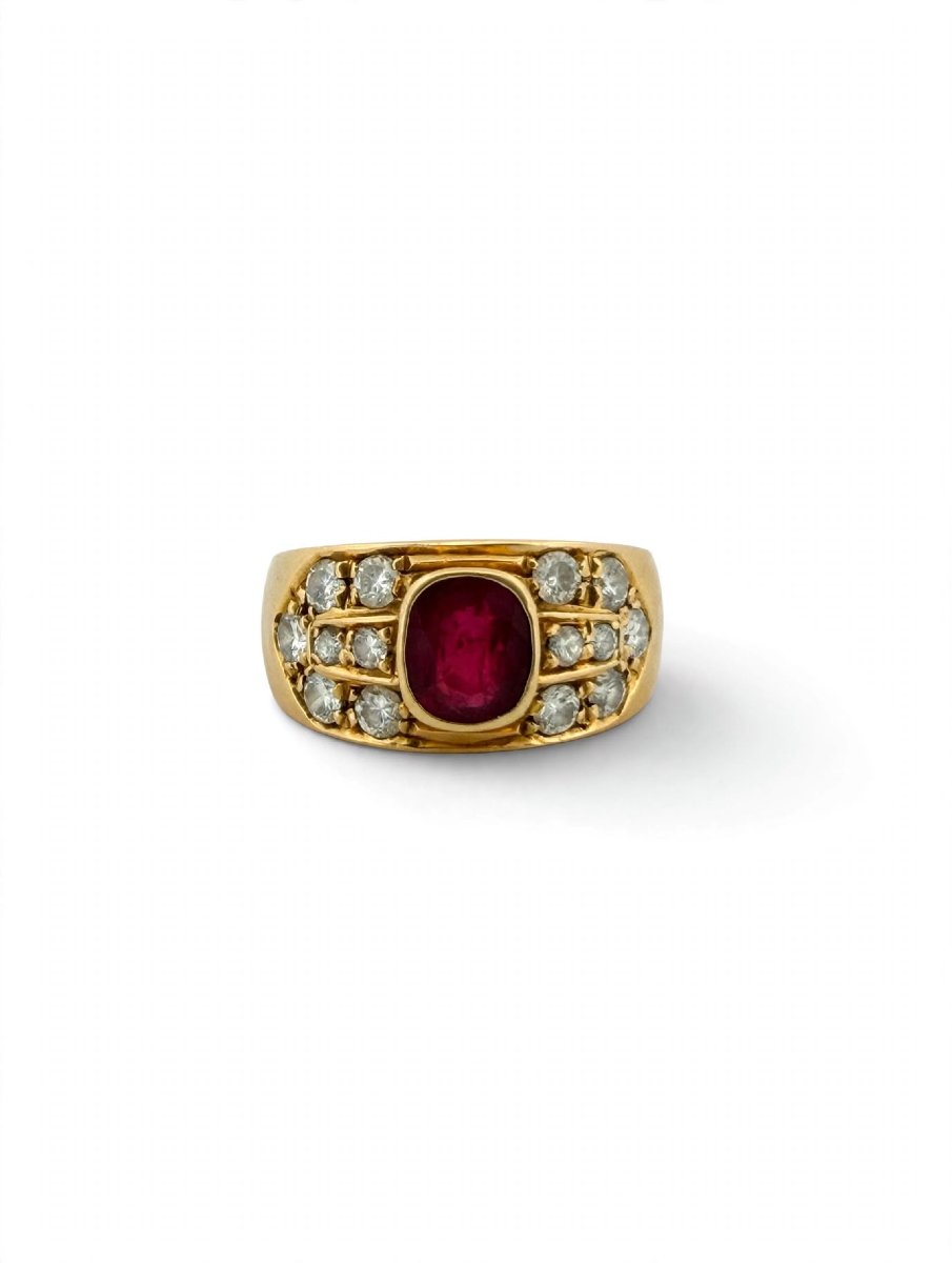 18k Yellow Gold Band Ring With Ruby And Diamonds-photo-3