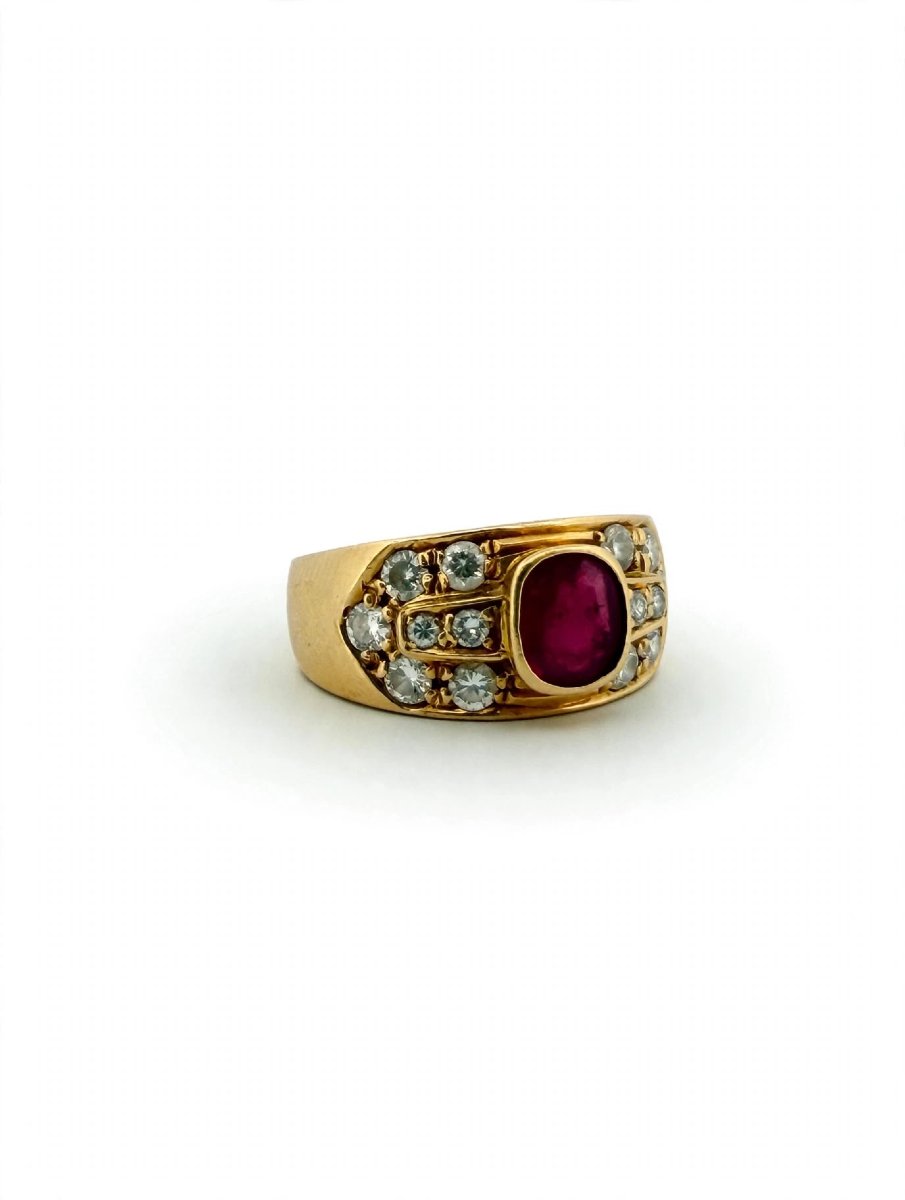 18k Yellow Gold Band Ring With Ruby And Diamonds-photo-4