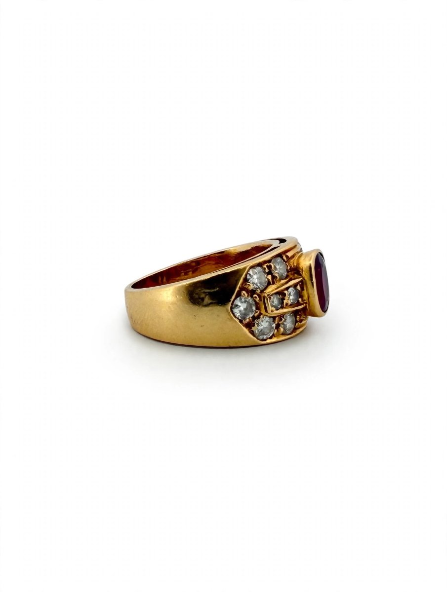 18k Yellow Gold Band Ring With Ruby And Diamonds-photo-1