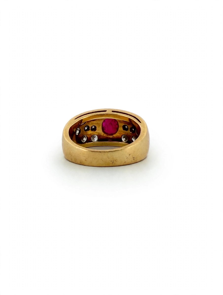 18k Yellow Gold Band Ring With Ruby And Diamonds-photo-2