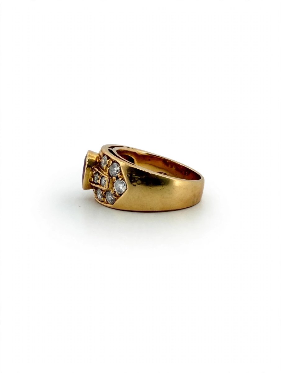 18k Yellow Gold Band Ring With Ruby And Diamonds-photo-3