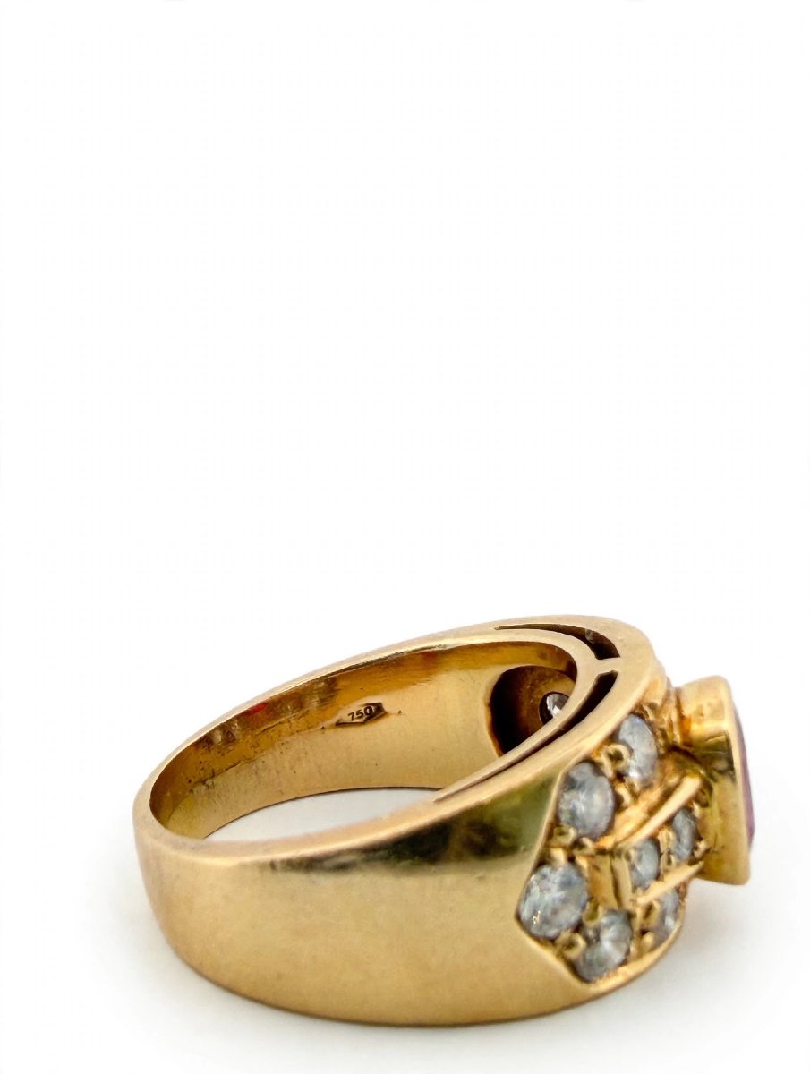 18k Yellow Gold Band Ring With Ruby And Diamonds-photo-4