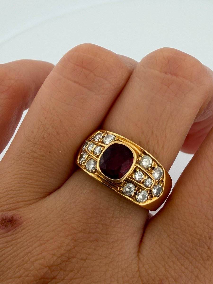 18k Yellow Gold Band Ring With Ruby And Diamonds-photo-6