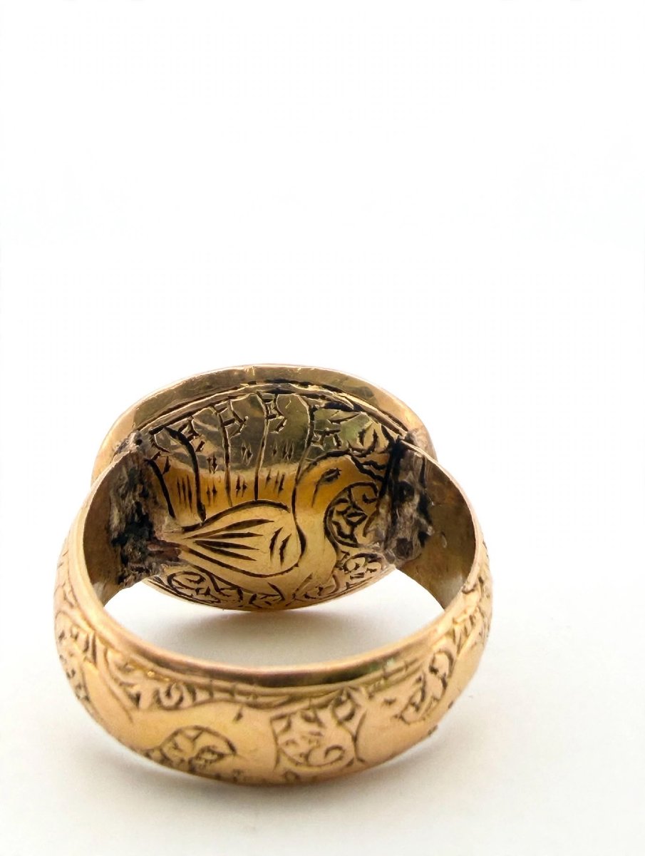 Bague Vintage Œil Tibétain avec Agate Noire et or gravé 18Kt-photo-1