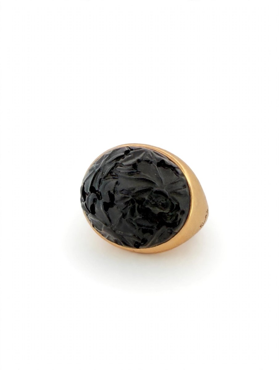 Bague en or 18Kt Pomellato modèle Victoria Jet sculpté à la main et diamant latéral-photo-2