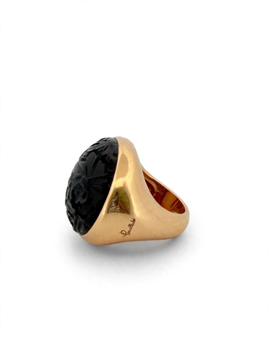 Bague en or 18Kt Pomellato modèle Victoria Jet sculpté à la main et diamant latéral-photo-4