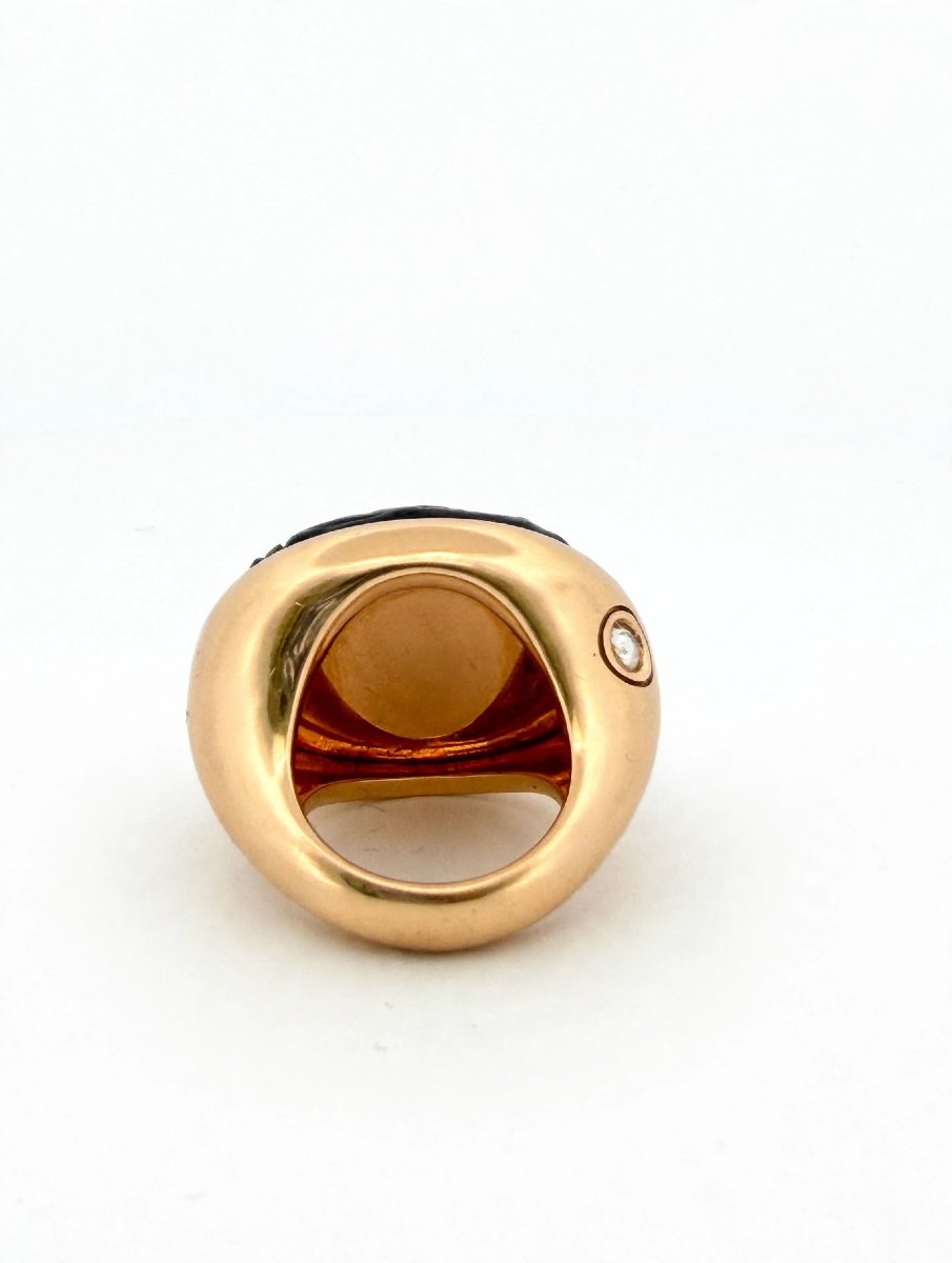 Bague en or 18Kt Pomellato modèle Victoria Jet sculpté à la main et diamant latéral-photo-1