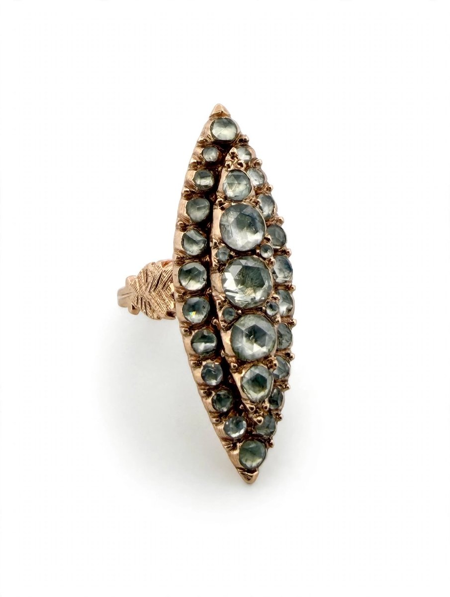 Vittoriano Gold Navette Ring With Diamonds-photo-2