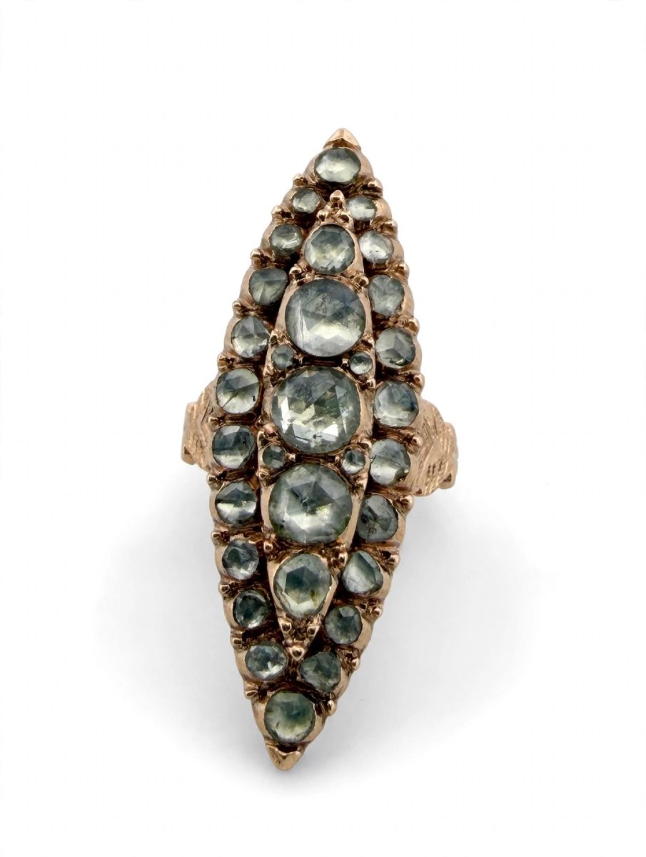 Vittoriano Gold Navette Ring With Diamonds-photo-3