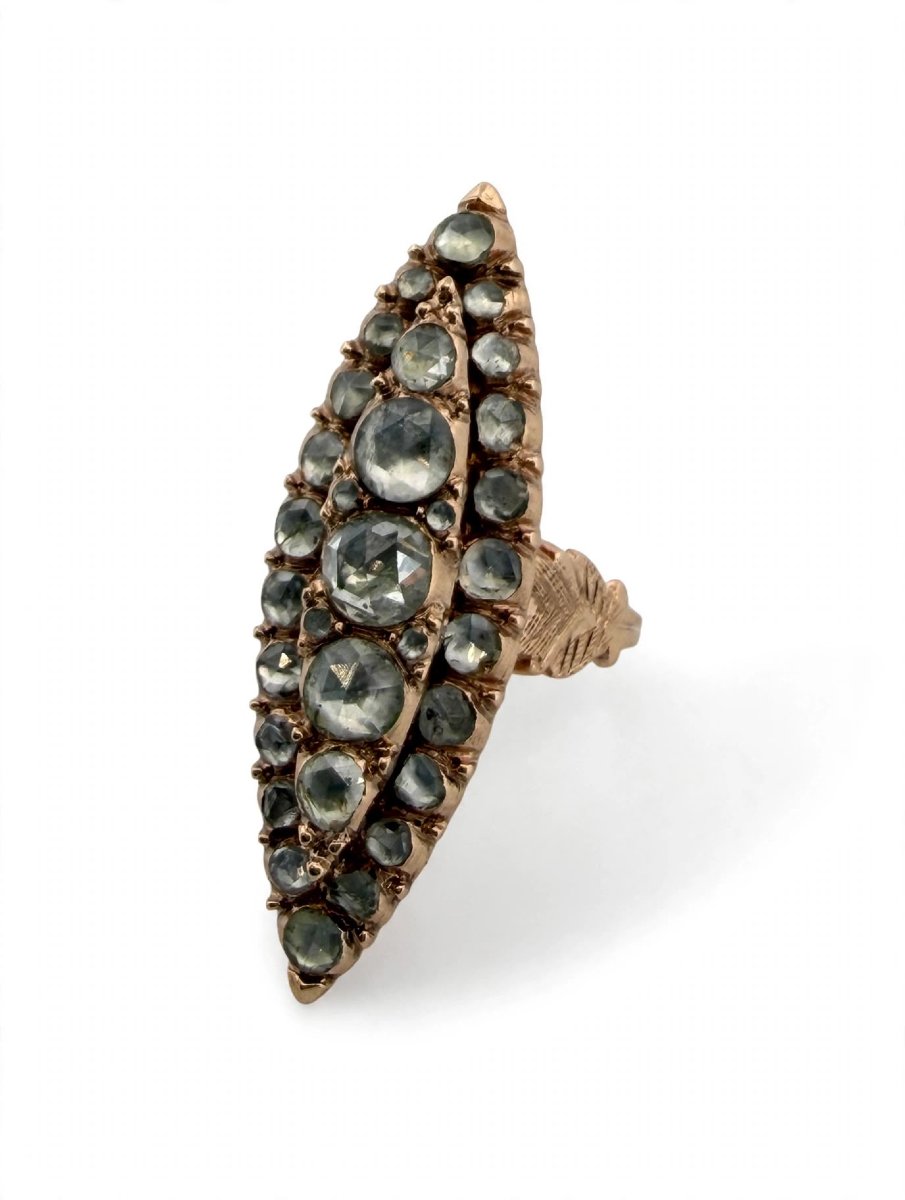 Vittoriano Gold Navette Ring With Diamonds-photo-4