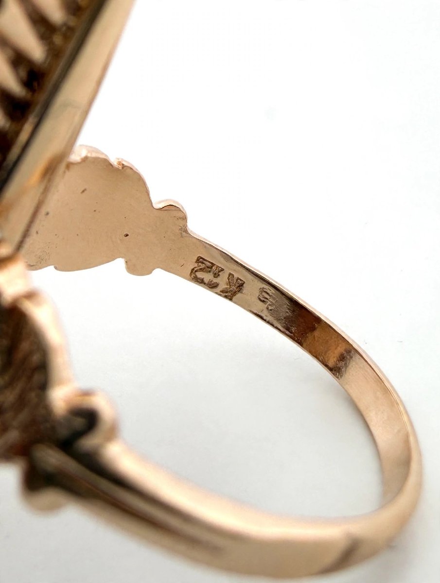 Vittoriano Gold Navette Ring With Diamonds-photo-4