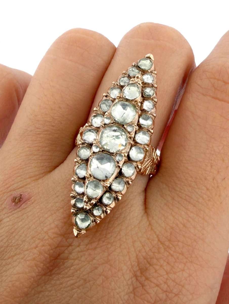 Vittoriano Gold Navette Ring With Diamonds-photo-5