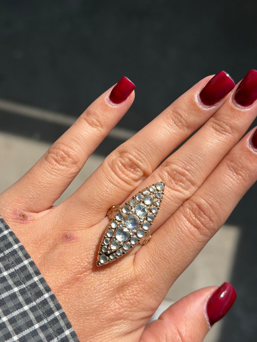 Vittoriano Gold Navette Ring With Diamonds-photo-7