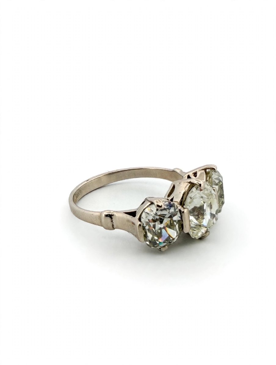 Art Deco Trilogy Ring With Old-cut Diamonds In 18k White Gold-photo-2
