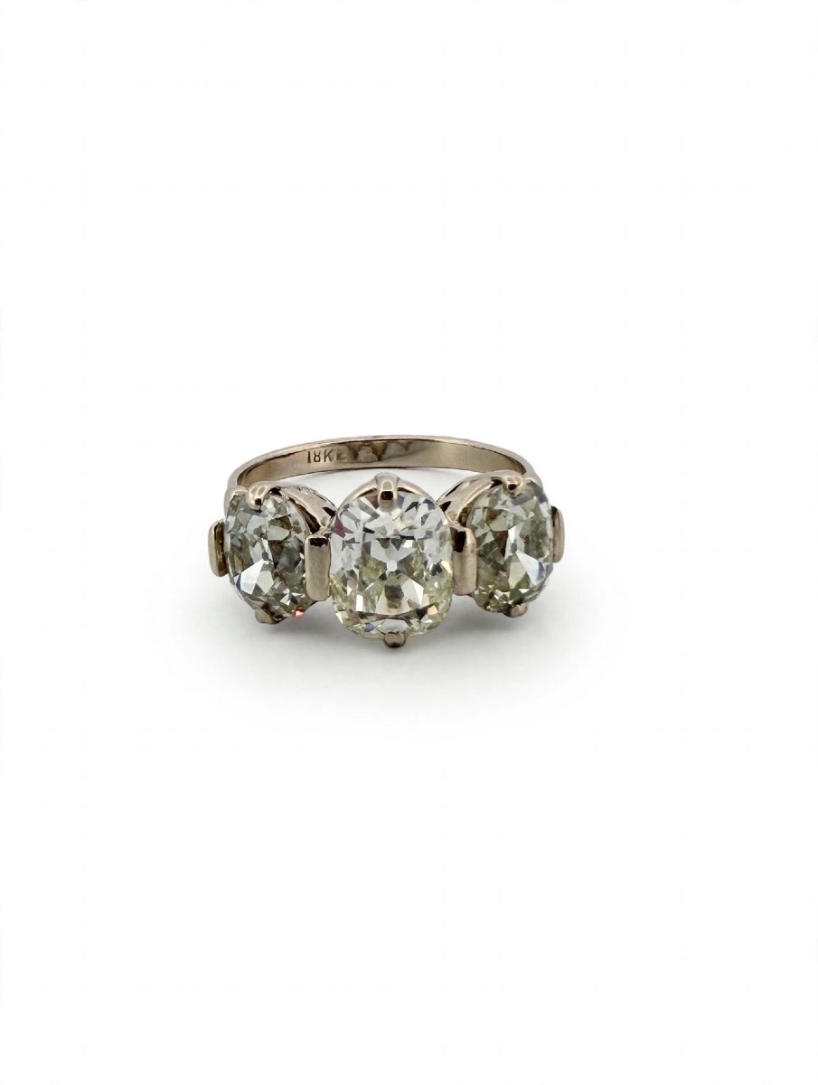 Art Deco Trilogy Ring With Old-cut Diamonds In 18k White Gold-photo-3