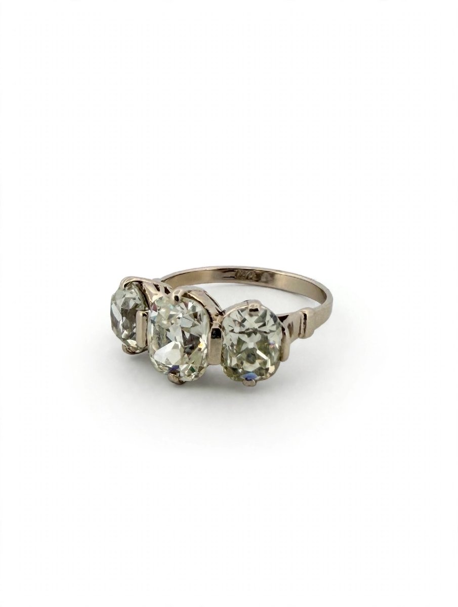 Art Deco Trilogy Ring With Old-cut Diamonds In 18k White Gold-photo-4