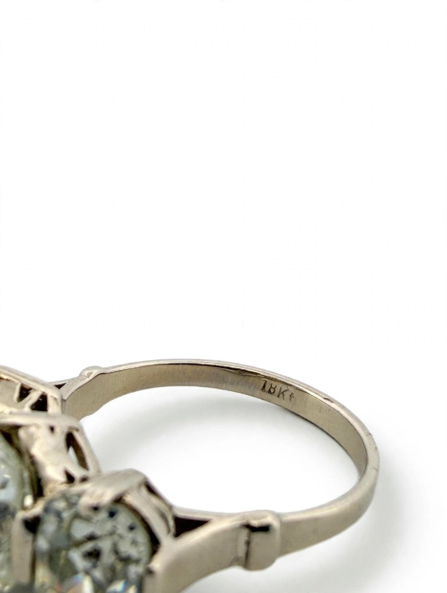 Art Deco Trilogy Ring With Old-cut Diamonds In 18k White Gold-photo-4
