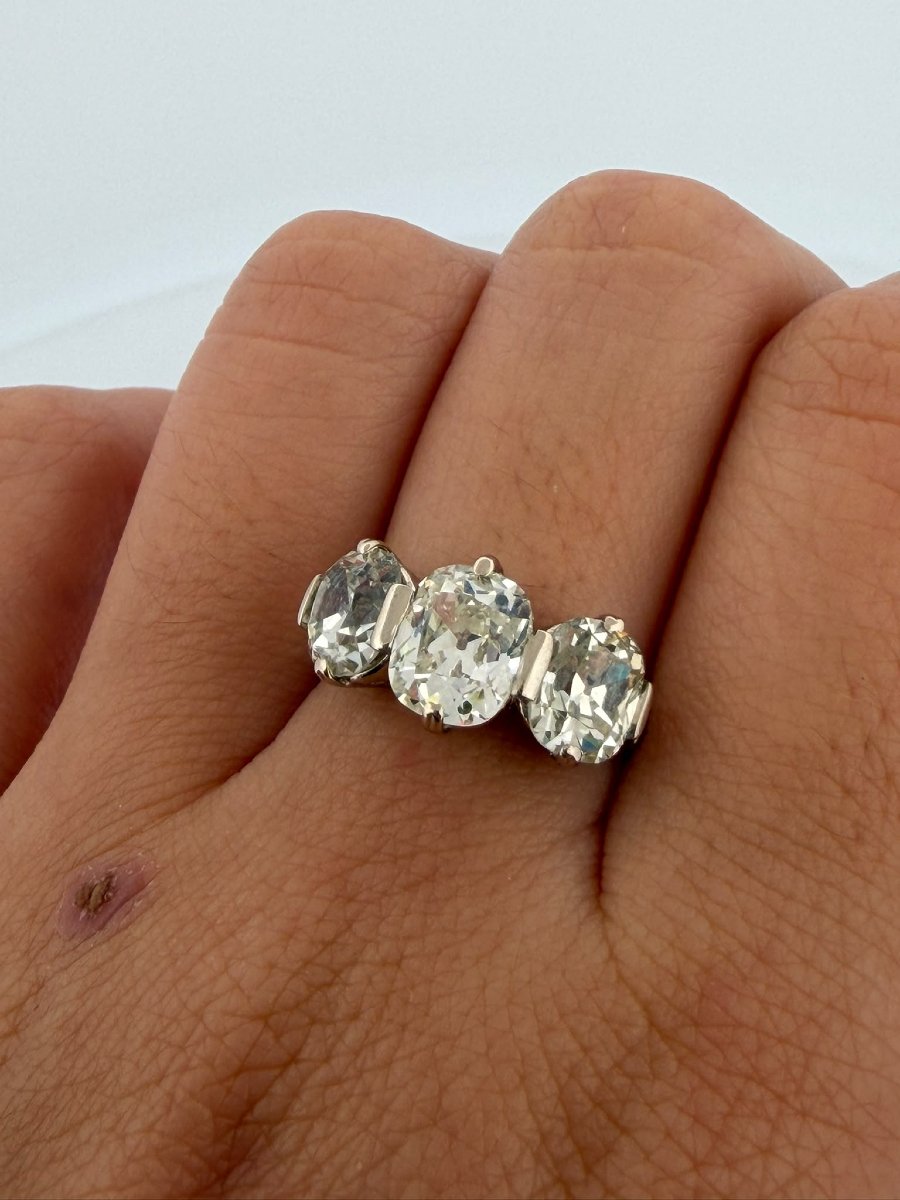 Art Deco Trilogy Ring With Old-cut Diamonds In 18k White Gold-photo-5