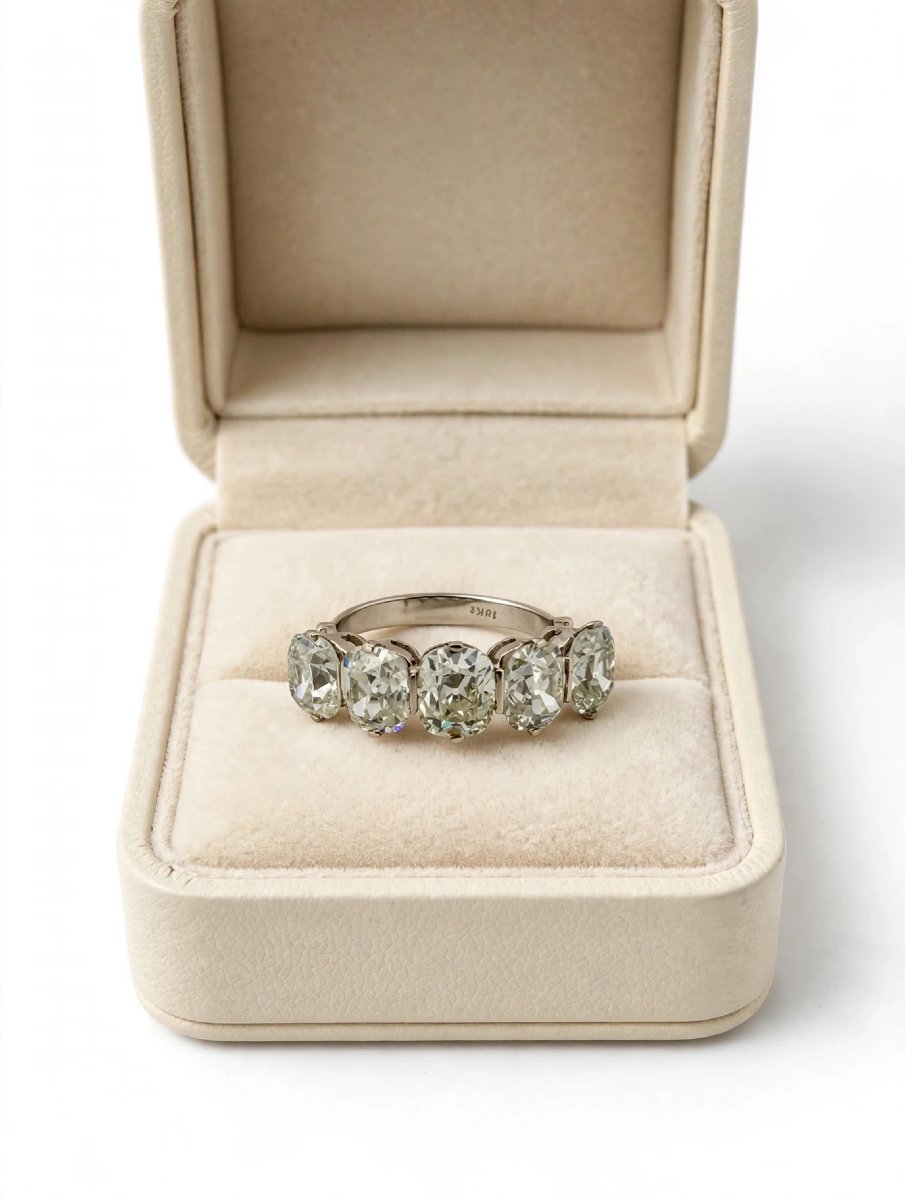 Veretta Ring In 18k White Gold With 5 Antique Cushion-cut Diamonds