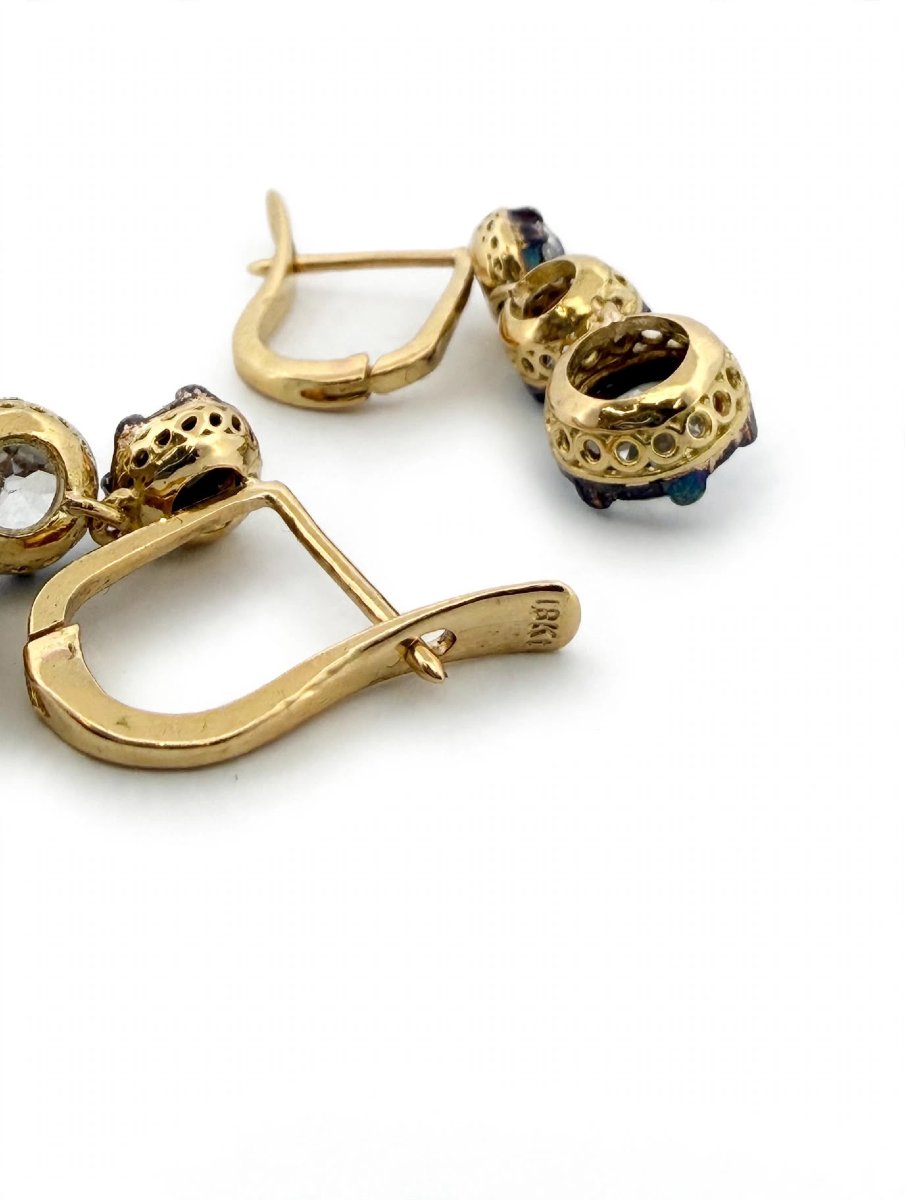 Antique 18k Gold Dangle Earrings With 3 Diamonds-photo-6