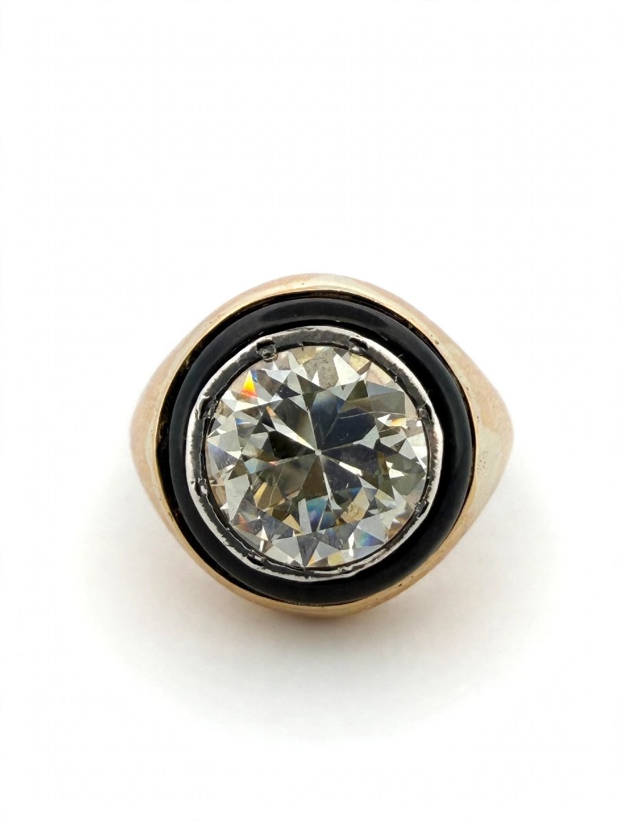 Bague Vintage en or jaune 18Kt avec diamant Old Cut-photo-2
