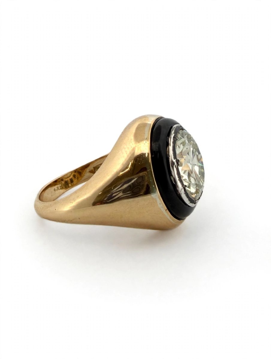 Bague Vintage en or jaune 18Kt avec diamant Old Cut-photo-4