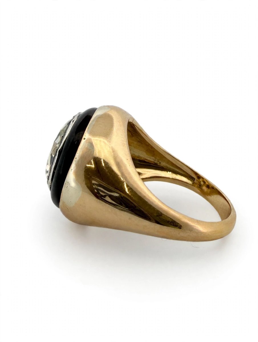Bague Vintage en or jaune 18Kt avec diamant Old Cut-photo-2
