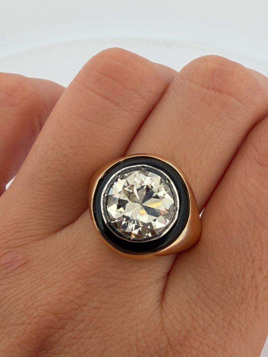 Bague Vintage en or jaune 18Kt avec diamant Old Cut-photo-4