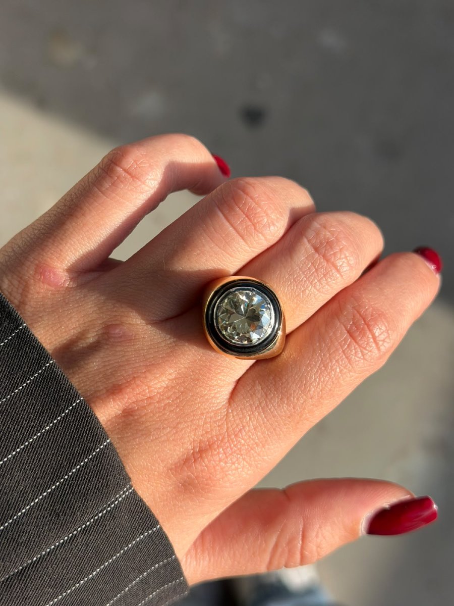 Bague Vintage en or jaune 18Kt avec diamant Old Cut-photo-5